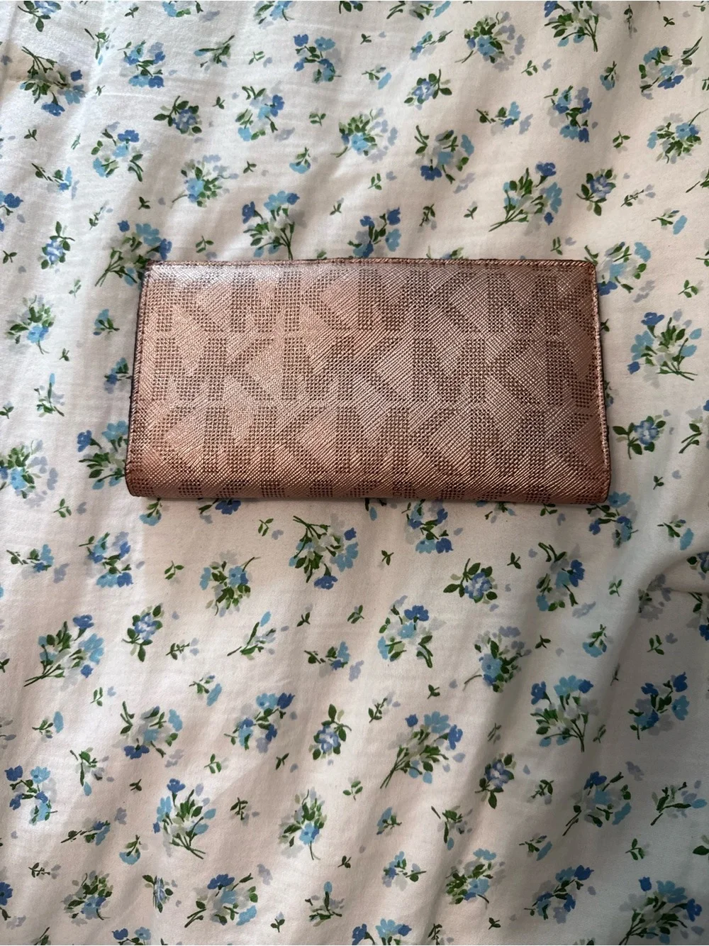 Michael Kors Metallic Rose Gold Continental Wallet with Logo Pattern